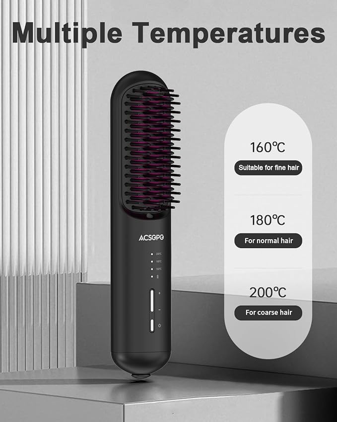 Rechargeable Hair Straightener Brush - 6400mAh Large Capacity Battery - Portable Straightening Brush Comb - Mini Cordless Ionic Straightener for Women - Great for Travel & Home