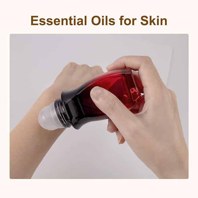 4 Pack 50mL Glass Roller Bottles for Deodorant, Essential Oil Roll On Bottles, Leak-Proof Refillable Rollerball Containers, Travel DIY Perfume Applicator, Black Red Gradient with Black Caps