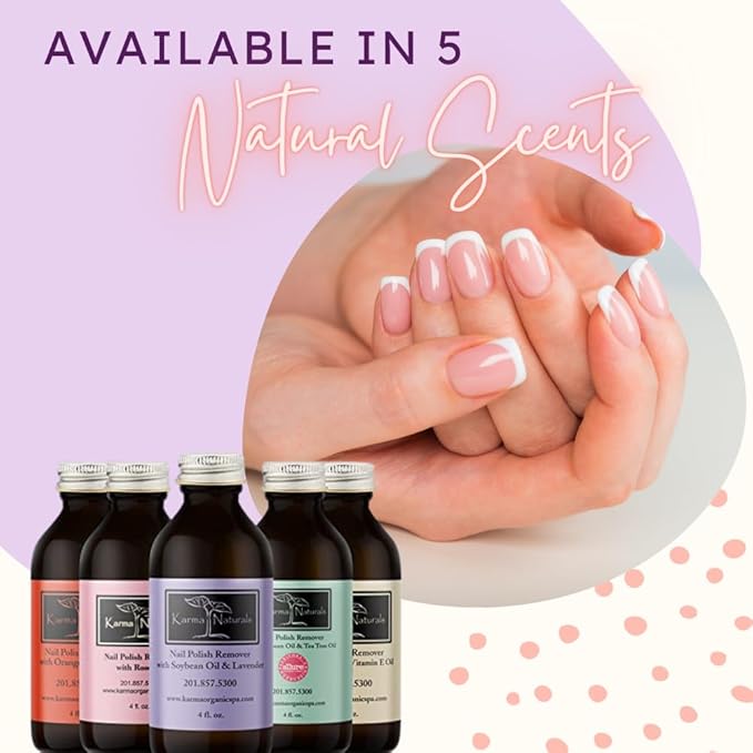 Karma Organic Nail Polish Remover with Soybean Oil and Lavender Oil- Non Toxic, Vegan, Cruelty Free, Acetone Free – Nails Strengthener for Fingernails – 12 fl. Oz. (3 Pack)