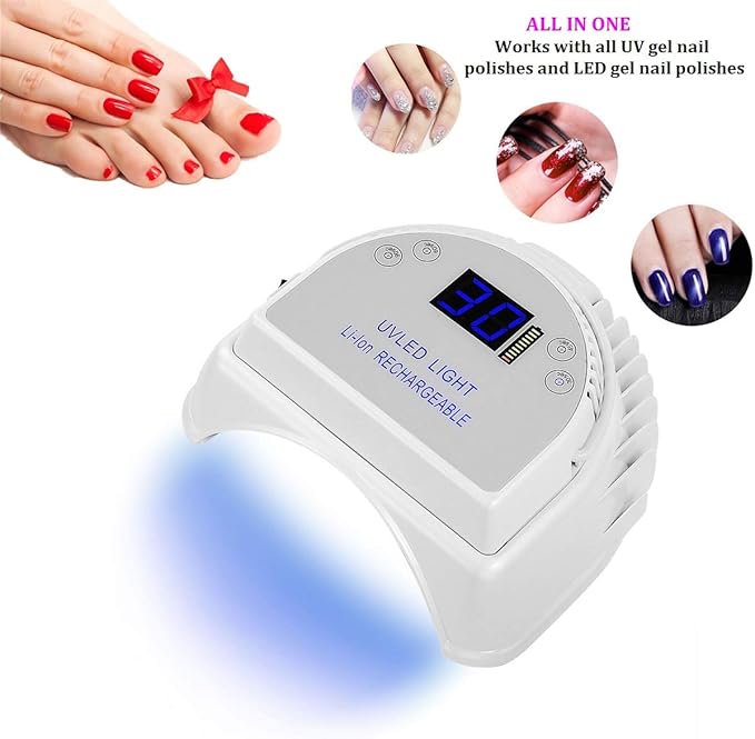 64W Rechargeable Pro LED Gel Nail UV Light UV LED Nail Lamp Cordless Led Light for Nails(White)