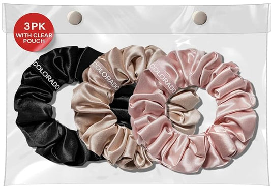 SUNDAYSILKS™ Luxurious Mulberry Silk Scrunchies for Women & Girls | No-Slip, Silky Hair Ties for Natural, Curly, Thin or Thick Hair | Gentle Hold for Ponytails & Sleep | Mini to Large Sizes [3 Pack]
