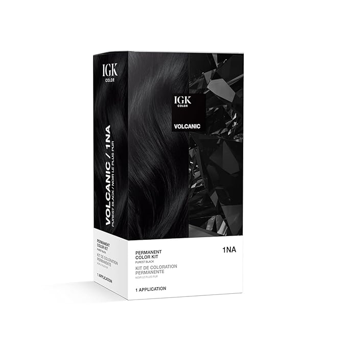 IGK Permanent Hair Dye Color Kit | 1NA Volcanic - Purest Black | 100% Gray Color Coverage + Strengthen + Shine | Ammonia Free