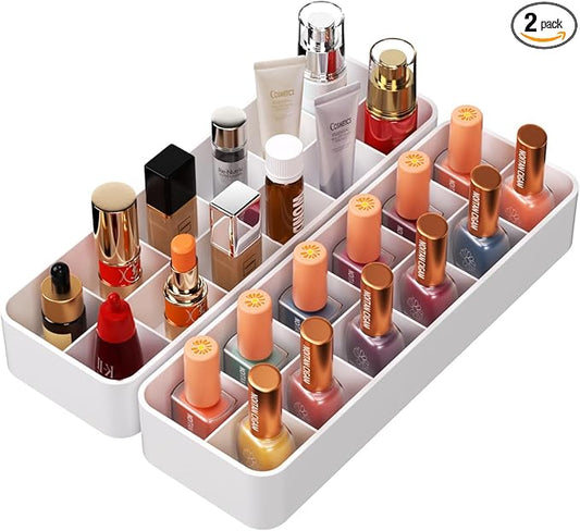 Organizer Holder for Lipstick Nail Polish: Lip Gloss Makeup Storage Drawer Organizers, Vanity Small Perfume Rack Plastic Tray Lipgloss Mascara Holders Stand Cosmetic Display Case 24 Spaces, White