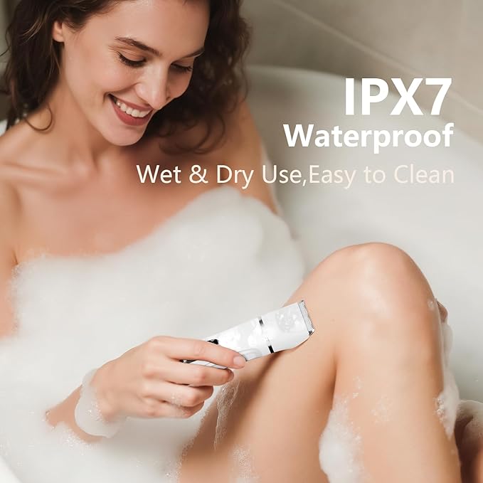 Bikini Trimmer for Women - Painless Waterproof Electric Razor Remover Foil Shaver for Leg, Body, Armpit & Facial Hair, Cordless with Ceramic Blade,USB Charging Dock, Travel Size, Gifts for Her, Ivory