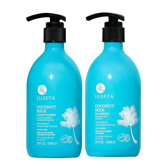 L LUSETA Coconut Milk Shampoo & Conditioner, Nourishing & Moisturizing Hair, Sulfate & Paraben Free, Keratin & Color Safe, 16.9oz Each