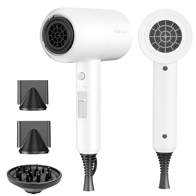 SHRATE Lightweight Ionic Hair Dryer with Diffuser - Powerful 1800W Blow Dryer for Fast Drying - Professional Low Noise Mini Hair Dryer for Travel, Gifts, Hair Styling