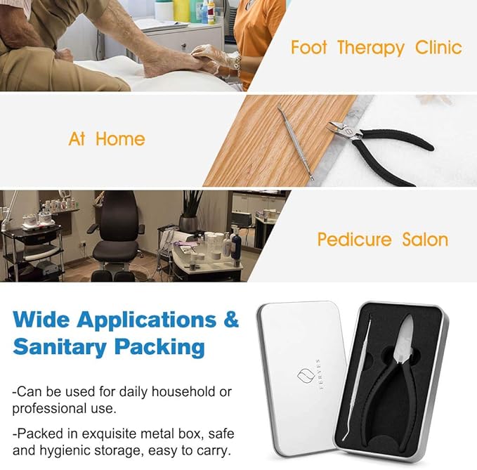 FERYES Straight Blade Toenail Clippers with Toenail Lifter and Fork - Toe Nail Clipper for Thick Toenails - 2 in 1 Ingrown Toenail Tools Kit