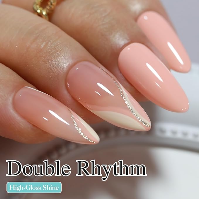 Double Rhythm Gel Polish 15ML Pure Sheer Same Color Same Bottle Soak Off Gel Polish Nail Art Manicure Salon DIY at Home for Women (Milky Orange Pink-A1317)