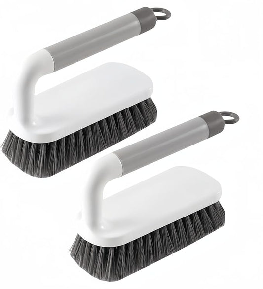 Scrub Brush, Scrubbing Cleaning Brushes, Heavy Duty Cleaning Brushes with Handle, for Shower, Bathroom, Carpet, Kitchen and Bathtub Scrubber, 2 Pack (Grey)