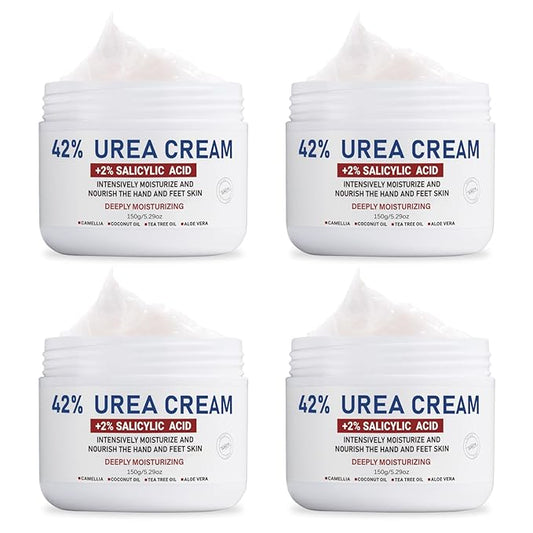 OUKEYA Urea Cream 42% plus Salicylic Acid 2% Net 5.29 Oz for Dry Cracked Feet,Heels,Knees,Elbows,Hands Repair Treatment Moisturizes and Removes Corns,Calluses,Dead Skin,and Softens Toenails Pack of 4