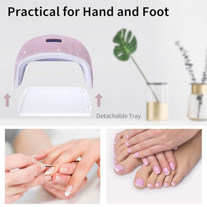 48W Cordless UV LED Nail Lamp,Rechargeable Gel Nail Dryer with Handle Nail Art Manicure Tools for Home and Salon (Pearl Pink Diamond)