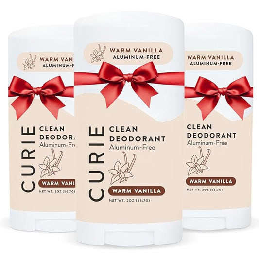 Curie Natural Deodorant for Women - Warm Vanilla - Aluminum Free, Clean, Sustainable, Vegan, Paraben Free (3pk)