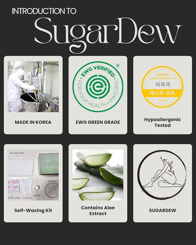 SugarDew Premium DIY Sugar Wax Kit with Aloe | Hair Removal for Legs, Arms, Face & Body | Made in Korea | 10.58oz All-in-One Set