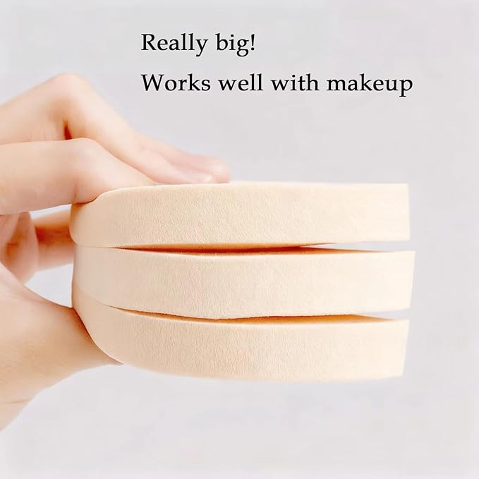XL Round Makeup Sponge Puff - 50 Pcs Extra Thick 1.5cm Natural Rubber Blender for Liquid Foundation, Dual Wet & Dry Use, Hypoallergenic & Soft for Sensitive Skin (9.5 cm)