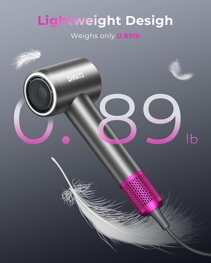 SHRATE Professional High Speed Ionic Hair Dryer | Ultra-Fast Drying | 500 Million Negative Ions | Low Noise | 160000 RPM | Compact Blow Dryer with Magnetic Diffuser for Faster Drying All Hair Types