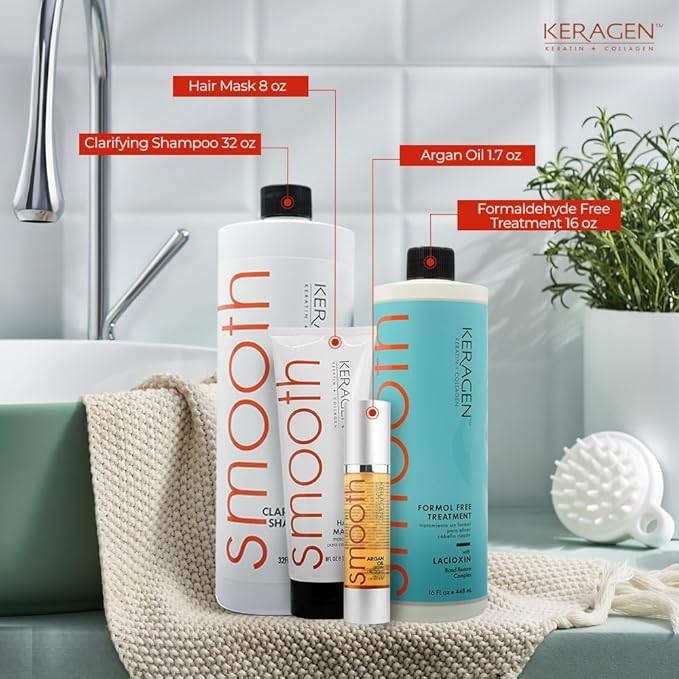 Keragen Brazilian Keratin Smoothing Treatment | Formaldehyde-Free Blowout Kit for Frizzy, Dry, or Damaged Hair | Organic Keratin and Collagen | Salon-Quality Results at Home | 16 Oz