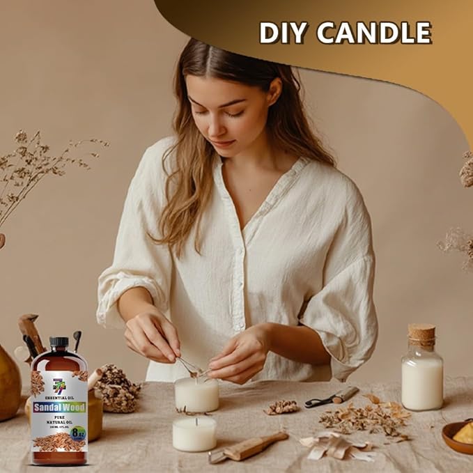 Sandalwood Essential Oil (8 oz / 240 ml) – Sandalwood Oils for diffusers, humidifiers, Home Baths, Cleaning Products, Yoga, DIY Soaps and DIY Scented Candles