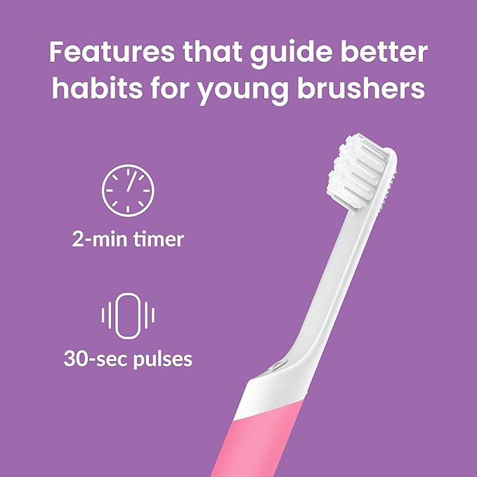 Quip Plastic Sonic Toothbrush for Kids Plus Extra Brush Head - GITD Pink (Glow in The Dark)