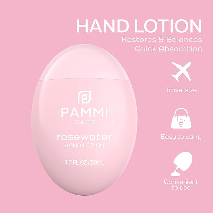 PAMMI Rose Water Lotion for Women & Men 50ml / 1.7oz – Hydrating Hand & Body Moisturizer for Dry Skin, Mini Travel Size Lotion, Body Care, Travel Lotions for Soft, Smooth Skin - 2 Pack