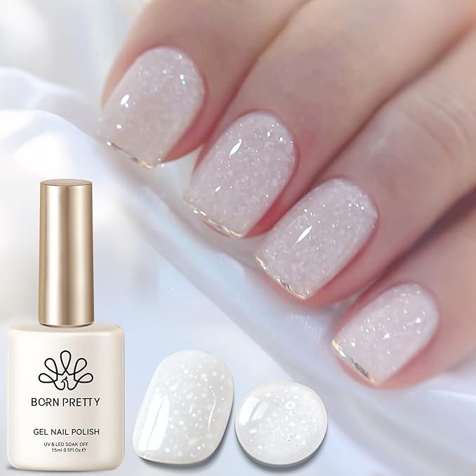 Born Pretty Jelly Gel Nail Polish, Shimmer Glitter Snow Jelly Gel, Milky White Translucent Natural Gel Nail Polish, Manicure Salon DIY for Women Girls 15ML