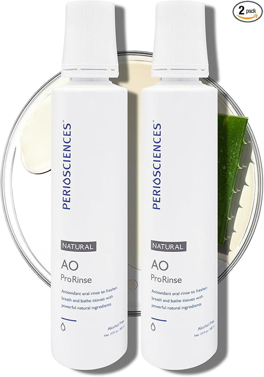 PerioSciences Natural Mouthwash Rinse Oral Care Pre Brush - Mint Anti Cavity Dry Mouth Plaque Remover for Healthier Gum Tissue & Teeth Enamel Protection - AO Dentist Recommended Clean - Pack of 2