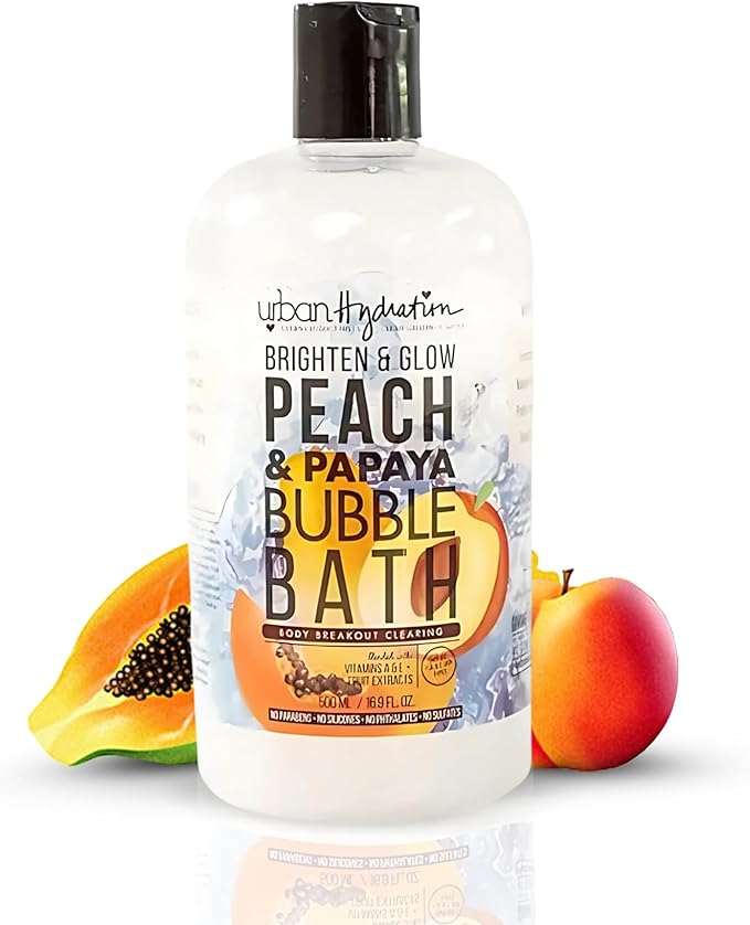 Urban Hydration Peach & Papaya Bubble Bath – Foaming Bubble Bath for Relaxation & Glowing Skin, Enriched with Vitamins A & E, Gentle for All Skin Types, Ideal for Men and Women – 16.9 Oz