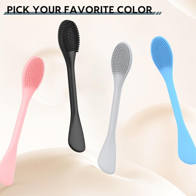 Silicone Facial Cleansing Brush - 2PC Double Ended Exfoliator for Deep Pore Cleaning, Blackhead Removal & Makeup Application - Soft, Hygienic & Waterproof Face Scrubber Massager（Black+Gray）