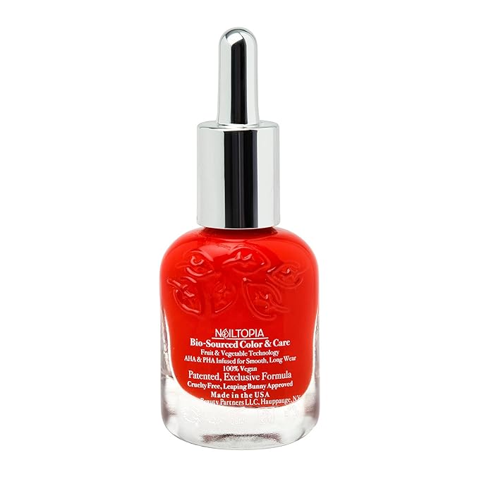 Nailtopia - Plant-Based Chip Free Nail Lacquer - Non Toxic, Bio-Sourced, Long-Lasting, Strengthening Polish - Red Hot Summa (Red With Orange Undertones) - 0.41oz