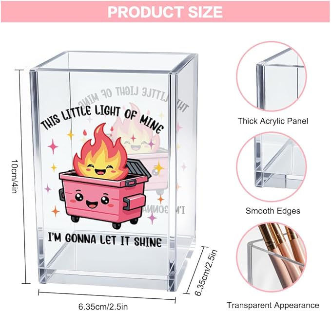 This Little Light Of Mine I'm Gonna Let It Shine Acrylic Cosmetic Pencil Pen Holder Cup, Emotional Dumpster Fire Pen Holder Cup, Therapy Gifts, Mental Health Gifts for Women Colleague Teacher