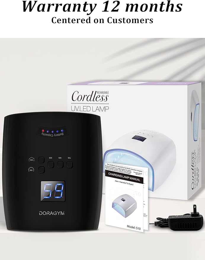 UV LED Nail Lamp, Cordless Gel Polish Dryer for Professional Gel Manicures - Black