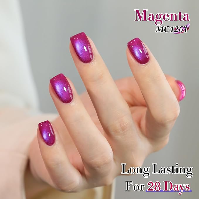 Double Rhythm 0.5 OZ Cat Eye Gel Polish with Magnet 15ML Holographic Glitter Shimmer Translucent Jelly Color Magnetic Nail Polish Salon DIY at Home (Red Purple-MC1261)