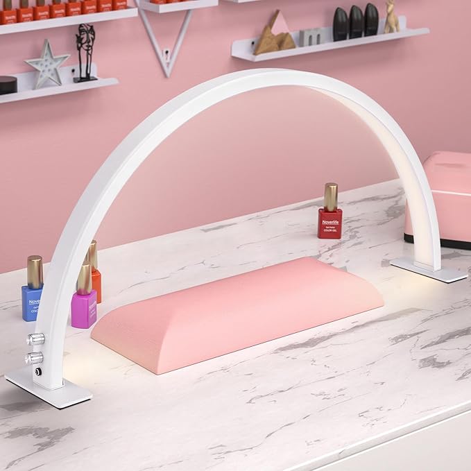 Noverlife 29in Half Moon Light for Nail Desk, 35W 2520 Lumen Manicure Nail Tech Lamp 3 Color Led Lash Light Tattoo Light, 3000k-6000k Stepless Dimming Brightness for Eyelash Beauty Spa Salon