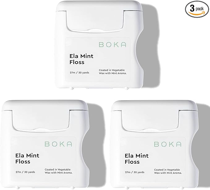 Boka Ela Mint Expandable Woven Dental Floss, Made from Natural Vegetable Wax, Teflon-Free and Petroleum-Free, 30 Yards of Waxed Floss (Pack of 3)