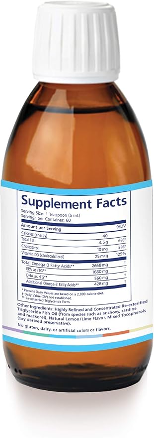 DE Omega Benefits Liquid Supplement - 6.7 oz, 40-Day Supply - Re-Esterfied Omega 3 Triglyceride Form with 1680mg EPA, 560mg DHA & Vitamin D for Dry Eyes