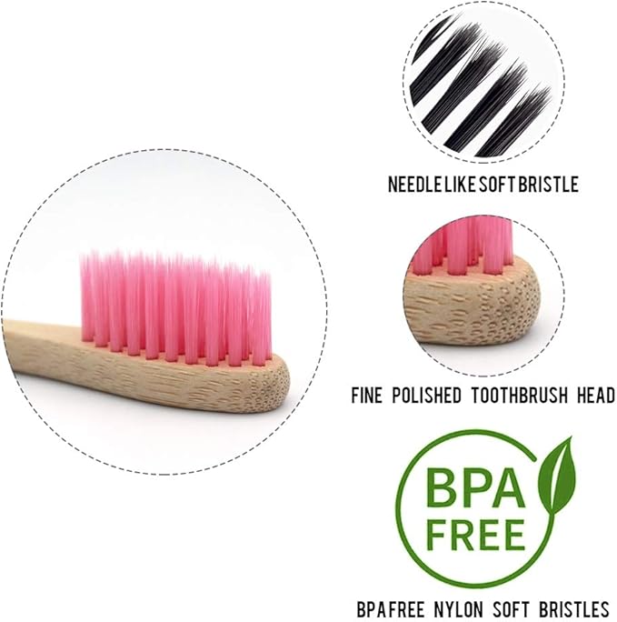 Virgin Forest 8 Pcs Bamboo Toothbrush, BPA-Free Soft Toothbrushes, Natural Eco-Friendly Biodegradable Best Travel Wood Toothbrush Set, for Sensitive Gums