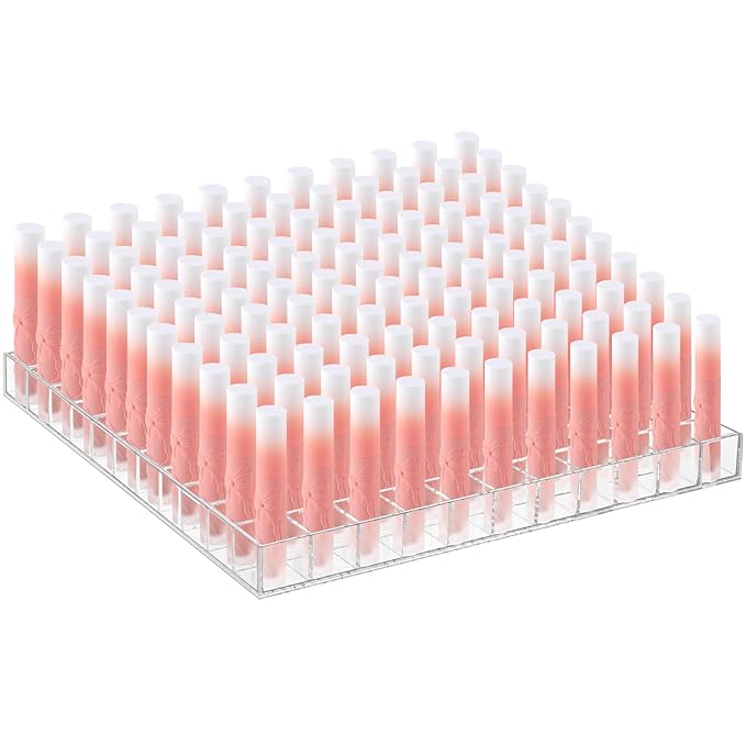 Mumufy Lipstick Holder Clear Acrylic Organizer Makeup Lip Gloss Organizer Plastic Cosmetic Display Case for Lipstick Brushes Bottles Perfume Essential Drawer Vanity Bathroom (121 Slot)