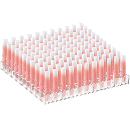 Mumufy Lipstick Holder Clear Acrylic Organizer Makeup Lip Gloss Organizer Plastic Cosmetic Display Case for Lipstick Brushes Bottles Perfume Essential Drawer Vanity Bathroom (121 Slot)