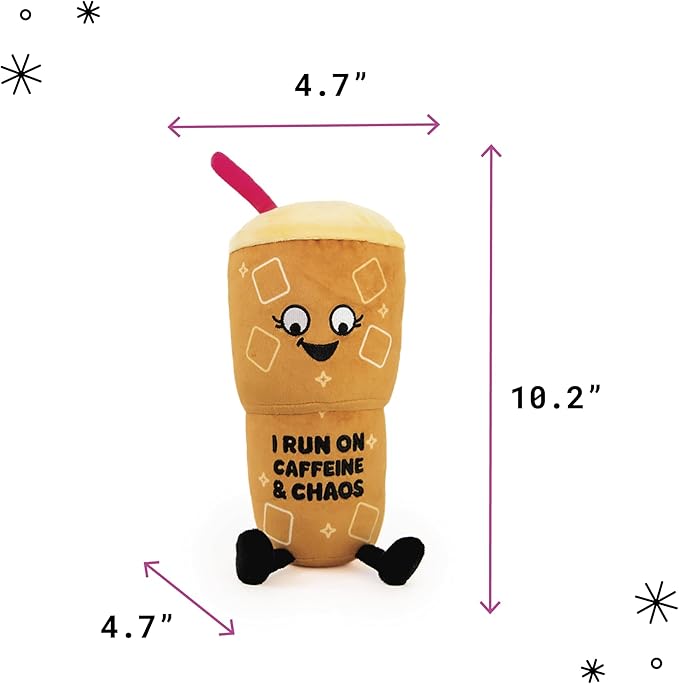 Punchkins Coffee Plushie - I Run On Caffeine & Chaos Punny Plush, Gift for Coffee Lovers, Food Plush Toy for Gifting