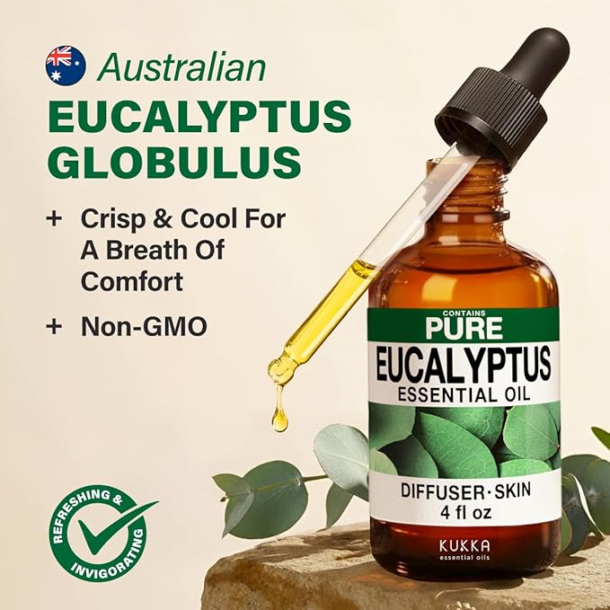 KUKKA Eucalyptus Essential Oils - 4 Fl Oz - for Hair, Skin, Diffuser, Aromatherapy & DIY Soap Making Scent