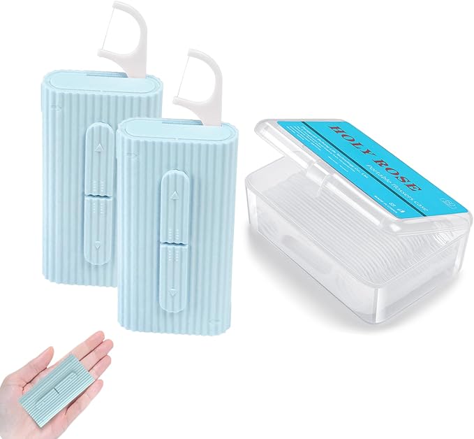 Holy rose Portable Dental Floss Picks Dispenser 2 Box,Travel Floss Case with Adult Floss Sticks 80Count,Portable Flosser Toothpick Perfect for Home,Travel Cleaning Teeth,Tool for Oral Care(Blue
