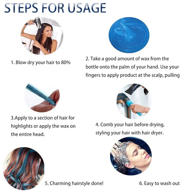 Blue Hair Color Wax, Natural Hairstyle Wax 4.23 oz, Temporary Hairstyle Cream for Party, Cosplay, Halloween, Daily use, Date, Clubbing (Blue)