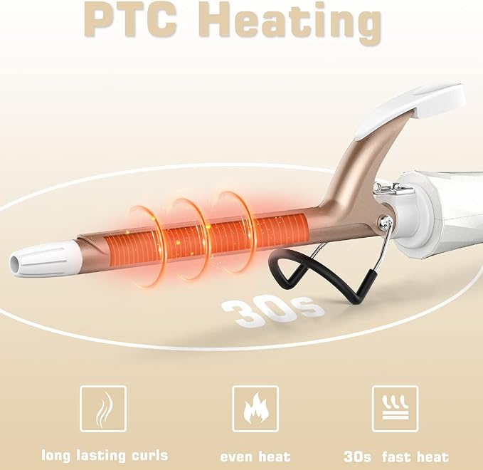 1/2 inch Curling Iron for Short Hair, Dual Voltage Hair Curling Iron Ceramic, Professiona Curling Wand Tourmaline(Champagne Gold)