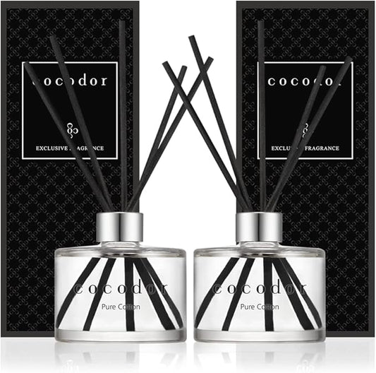 COCODOR Signature Reed Diffuser Set/Pure Cotton / 6.7oz /2 Pack/Home Fragrance Diffuser, Oil Scent Diffuser for Bathroom Shelf Decor