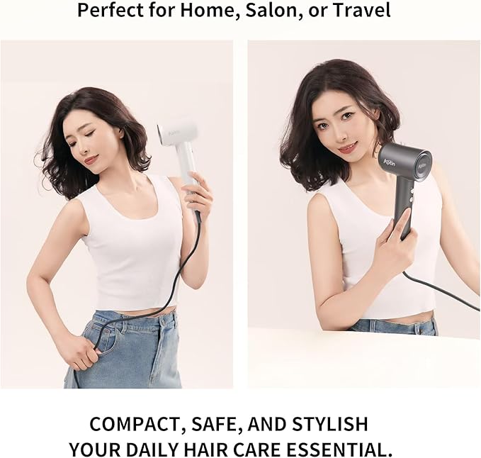 Ionic Hair Dryer, Dual Overheat Protection & Anti-Static Ion Care, High-Speed Wind, Low Noise, 2 Heat & 2 Speed Settings, Durable PA+Glass Fiber Shell, Lightweight with Concentrator Nozzle