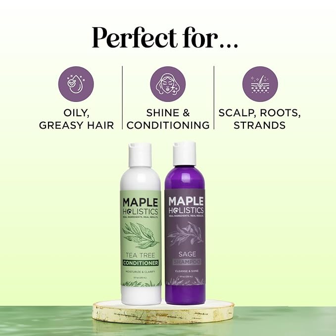 Sulfate Free Shampoo and Conditioner Set - Tea Tree Sage and Rosemary Shampoo and Conditioner for Dry Flaky Scalp Care - Deep Cleansing Color Safe Shampoo and Conditioner for Damaged Dry Hair Care