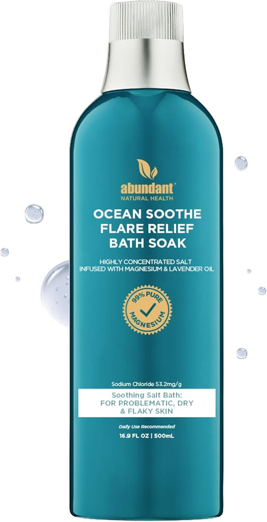 Abundant Natural Health Ocean Soothe Flare Relief Bath Soak with Highly Concentrated Pure Magnesium Salts and Lavender Oil to Help Relieve Problematic and Dry Skin, Safe for Sensitive Skin, 500mL