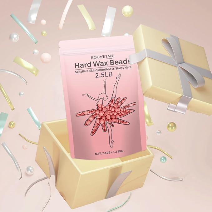 Wax Beads 2.5lb - Bouvetan Hard Wax Beans for Hair Removal, Sensitive Skin, Idea Waxing Beads for Full Body, Brazilian, Bikini, Face, Underarm, Eyebrows (Pink)