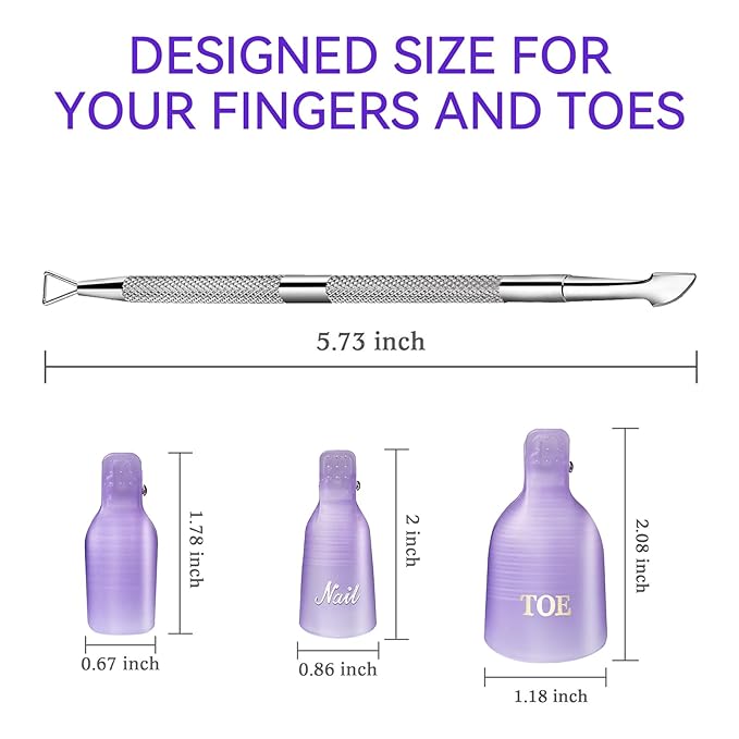 Makartt Nail Polish Remover Clips Kit, 20PCS Reusable Nail Soak Off Clips for Fingers and Toes, Professional Nail Gel Remover Tools with Double-Ended Cuticle Pusher for Removal Acrylic Art Nail Polish