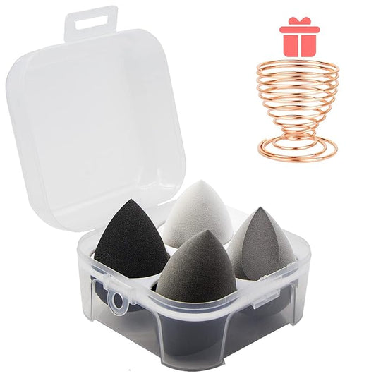 Makeup Sponges Set - Beauty sponges Blending Blenders with 1 Holder and Egg Case, Flawless for Cream, Powder and Liquid (Black, 4Pcs+1Holder+ case)