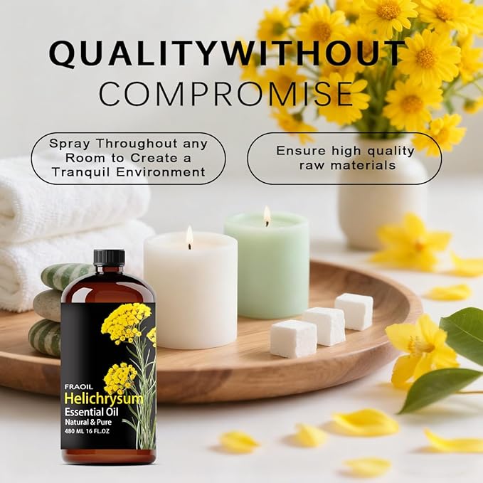 Helichrysum Essential Oil, Helichrysum Oil 16 Fl Oz 480 ML for Diffuser Humidifier Yoga Cleaning DIY Candle Soap Making Perfume Gift for Women Essential Oils